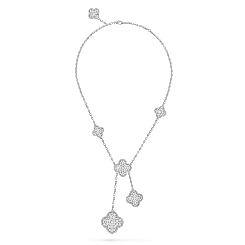 VCA CLOVER 5 MOTIFS SILVER DIAMONDS NECKLACE