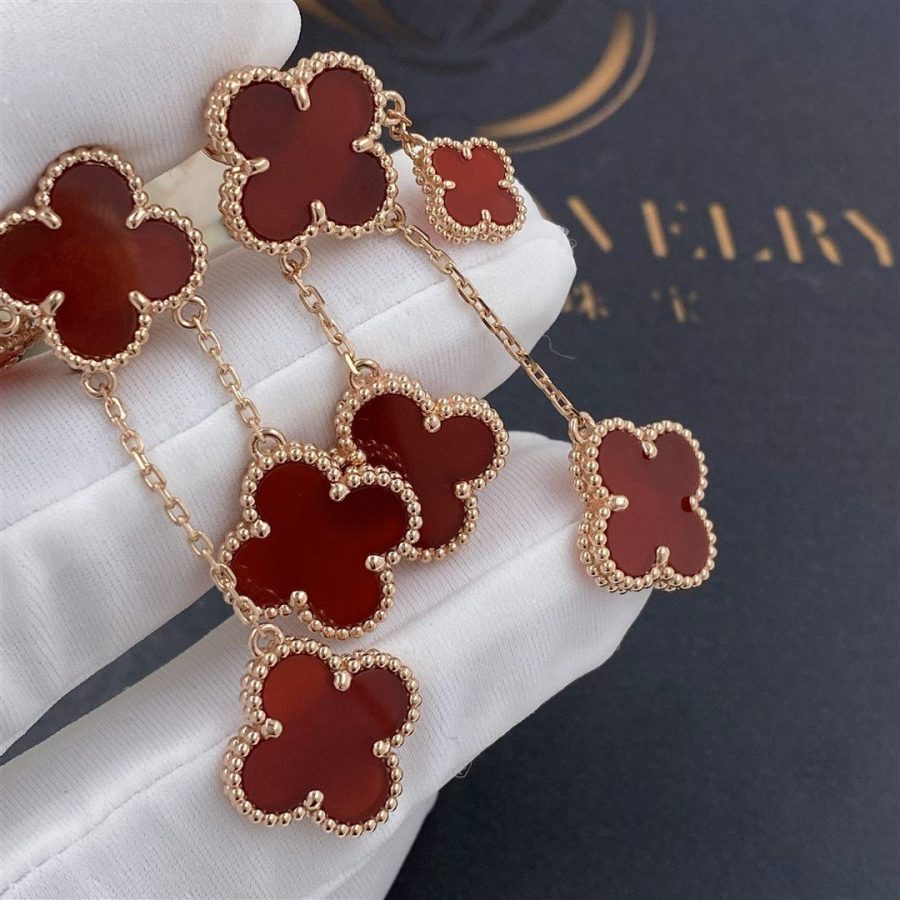 VCA CLOVER EARRINGS CARNELIAN 4 MOTIFS PINK GOLD