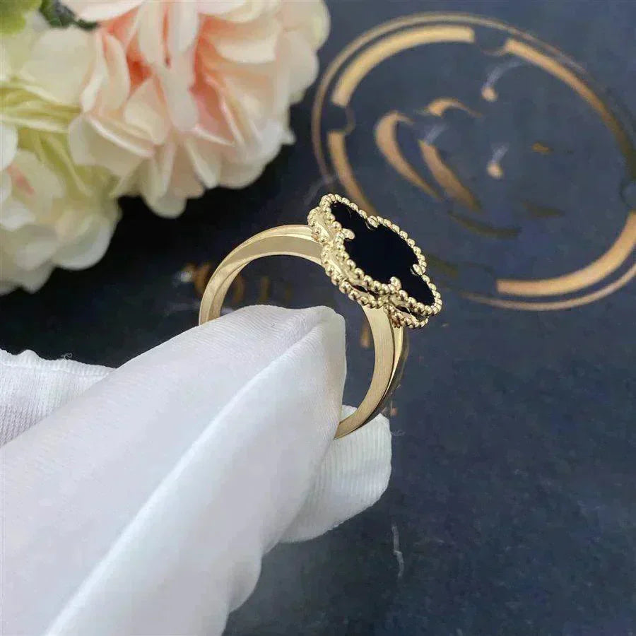 VCA CLOVER ONYX RING