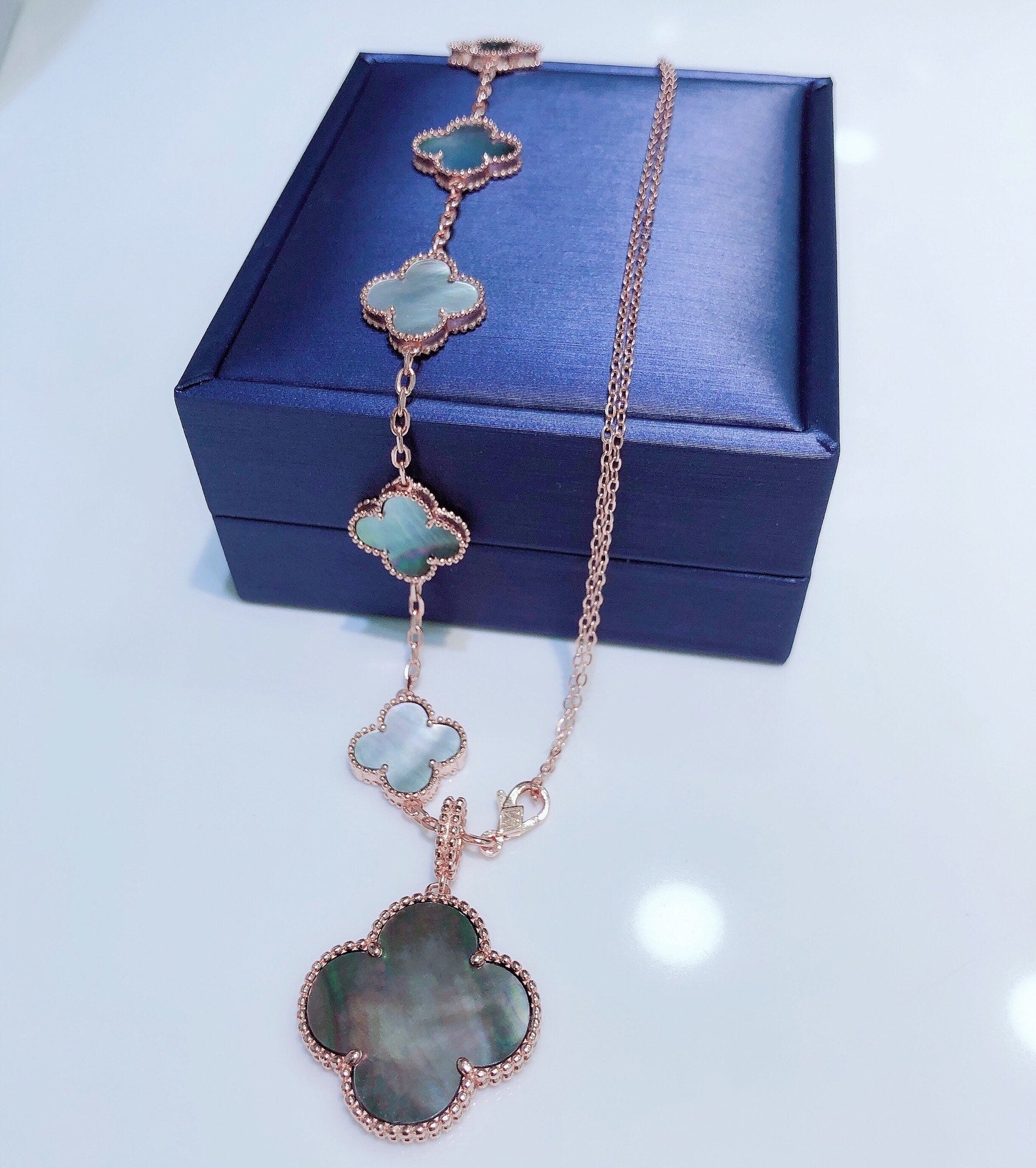 VCA COMBINED BRACELET 5 MOTIFS AND NECKLACE DARK MOP ROSE GOLD