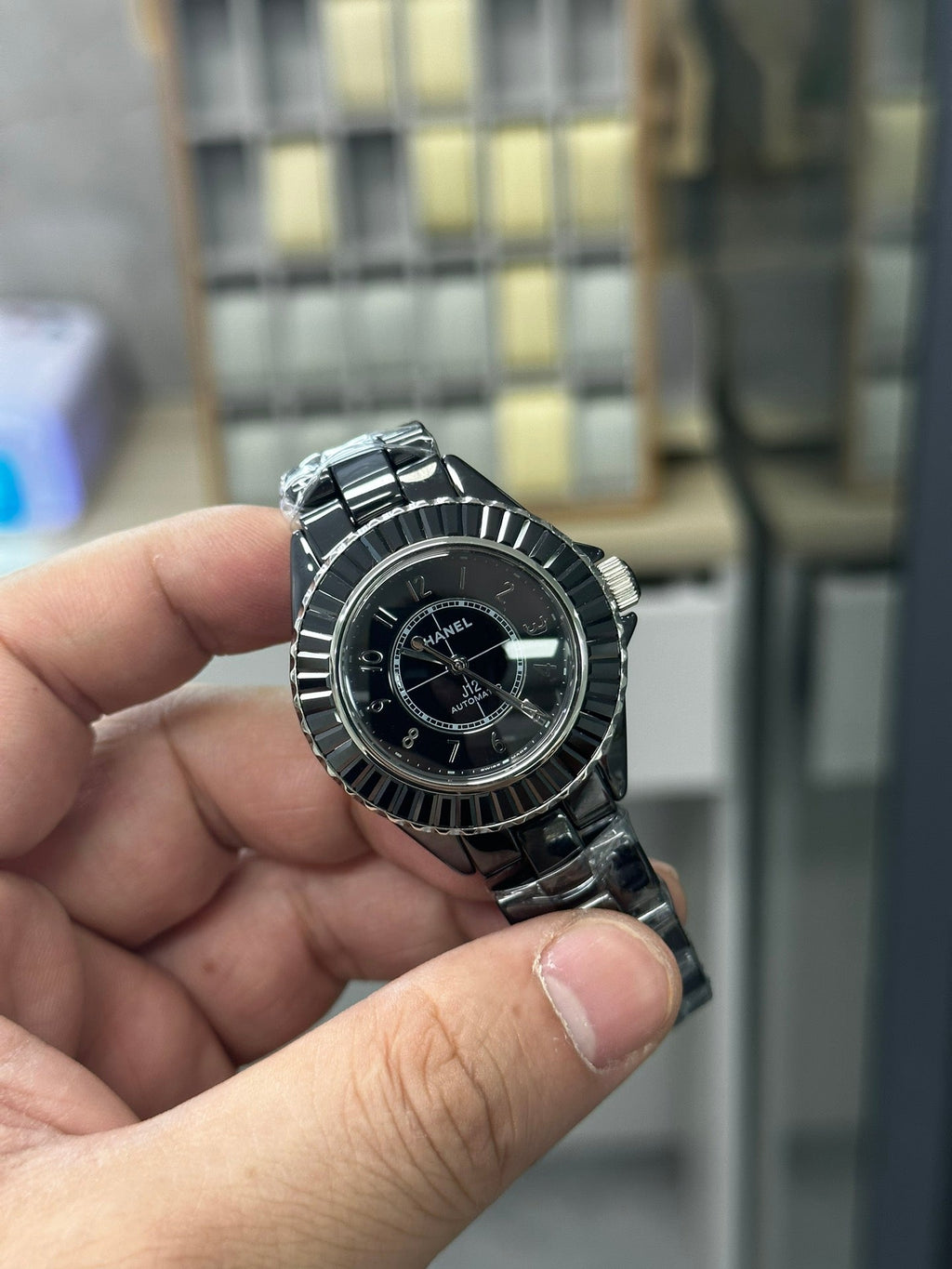 CHANEL J12 33MM DIAMOND BEZEN BLACK CERAMIC STEEL