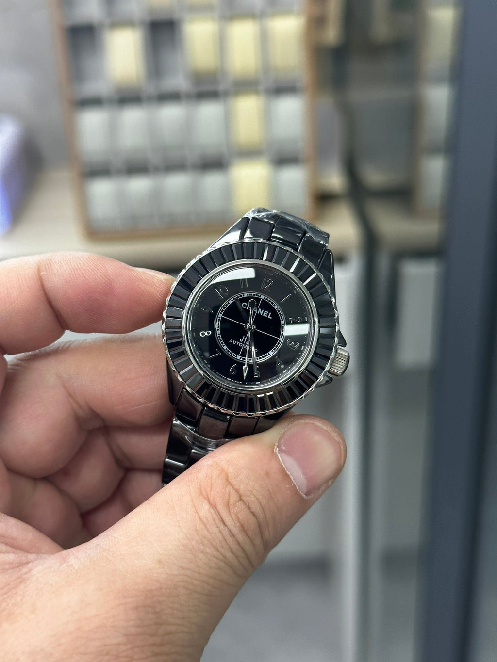 CHANEL J12 33MM DIAMOND BEZEN BLACK CERAMIC STEEL