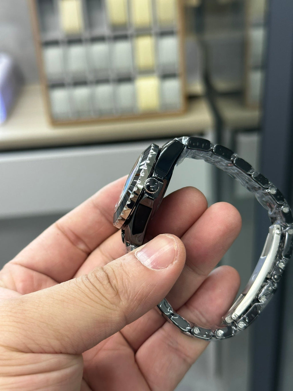 CHANEL J12 33MM DIAMOND BEZEN BLACK CERAMIC STEEL
