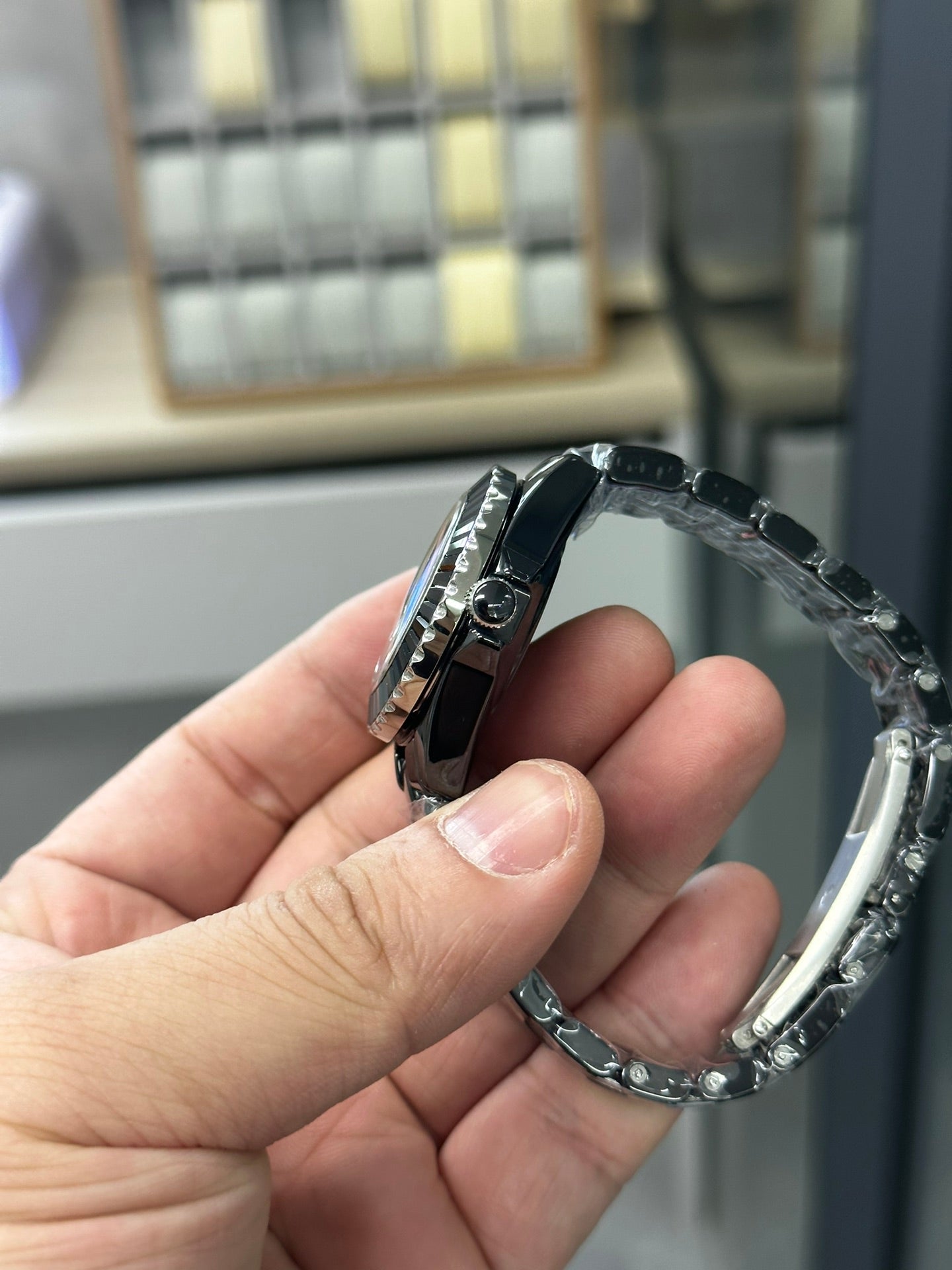 CHANEL J12 33MM DIAMOND BEZEN BLACK CERAMIC STEEL