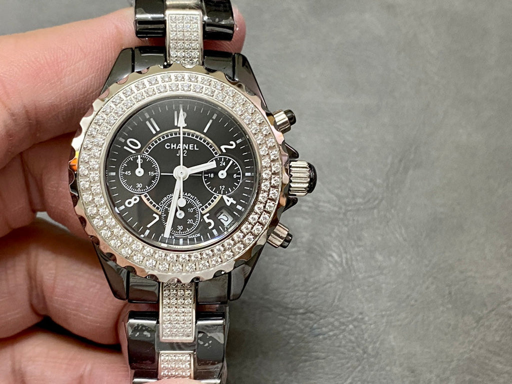 CHANEL J12 34MM CHRONOGRAPH BLACK CERAMIC