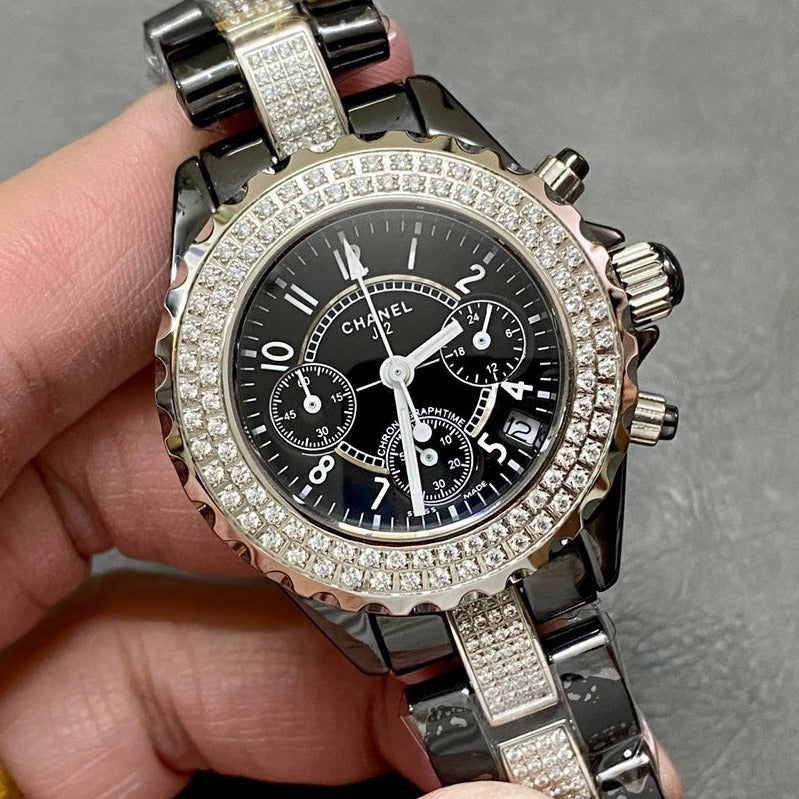 CHANEL J12 34MM CHRONOGRAPH BLACK CERAMIC
