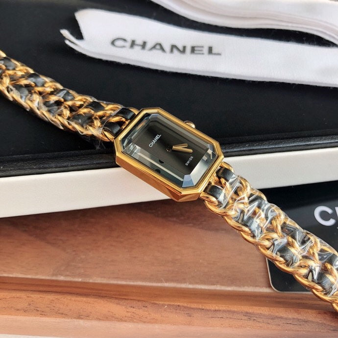 CHANEL PREMIERE ROCK PINK GOLD CASE BLACK LEATHER