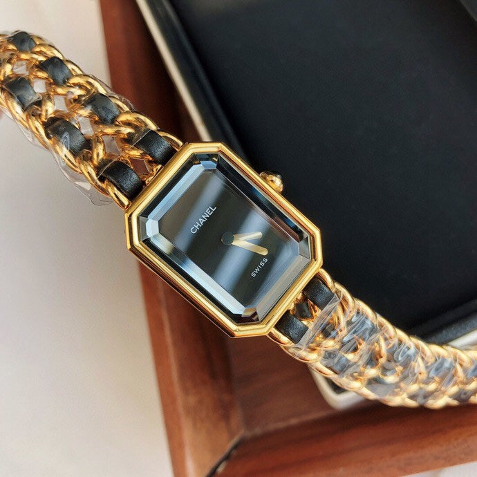 CHANEL PREMIERE ROCK PINK GOLD CASE BLACK LEATHER