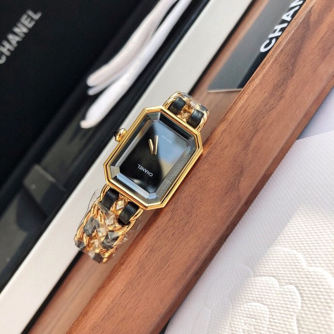 CHANEL PREMIERE ROCK PINK GOLD CASE BLACK LEATHER