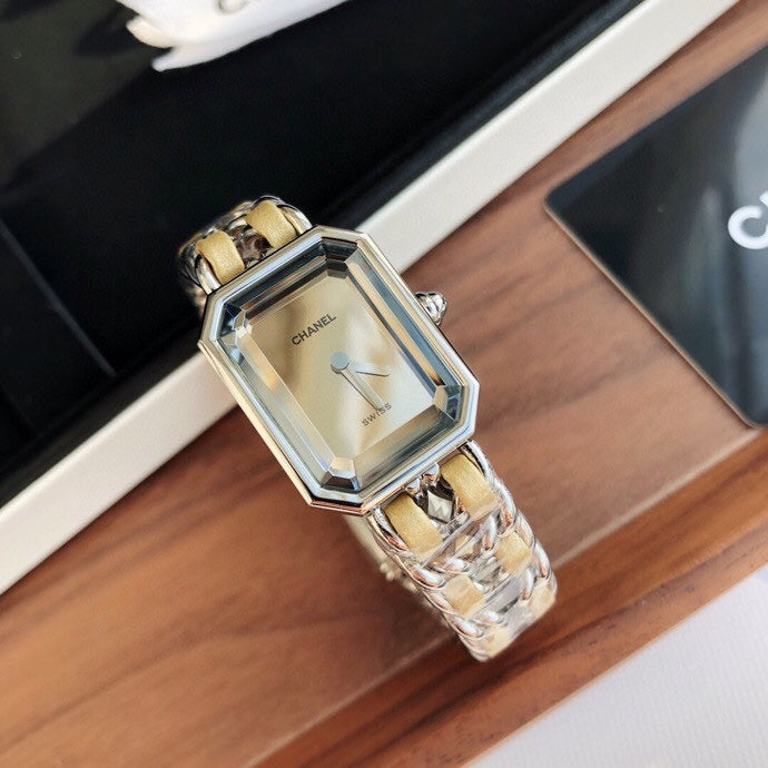 CHANEL PREMIERE ROCK SILVER CASE BEIGE LEATHER