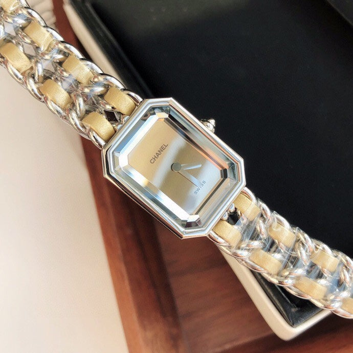 CHANEL PREMIERE ROCK SILVER CASE BEIGE LEATHER