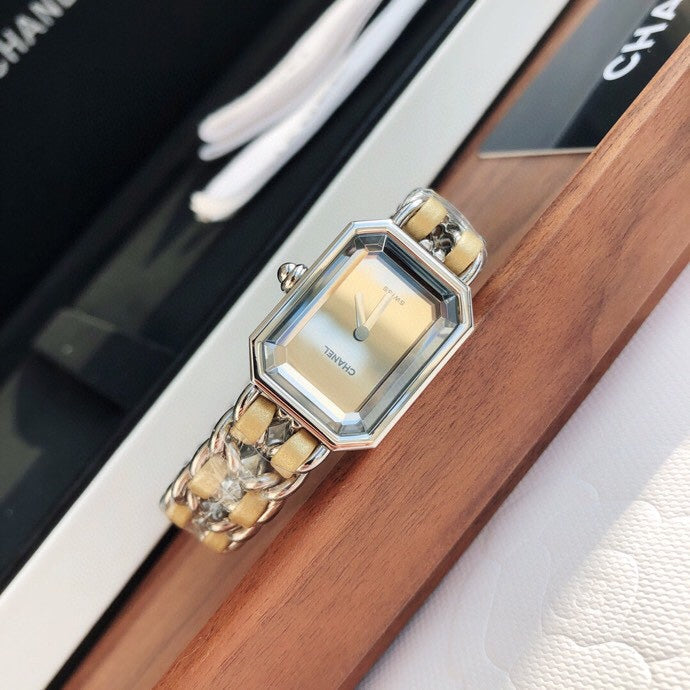 CHANEL PREMIERE ROCK SILVER CASE BEIGE LEATHER