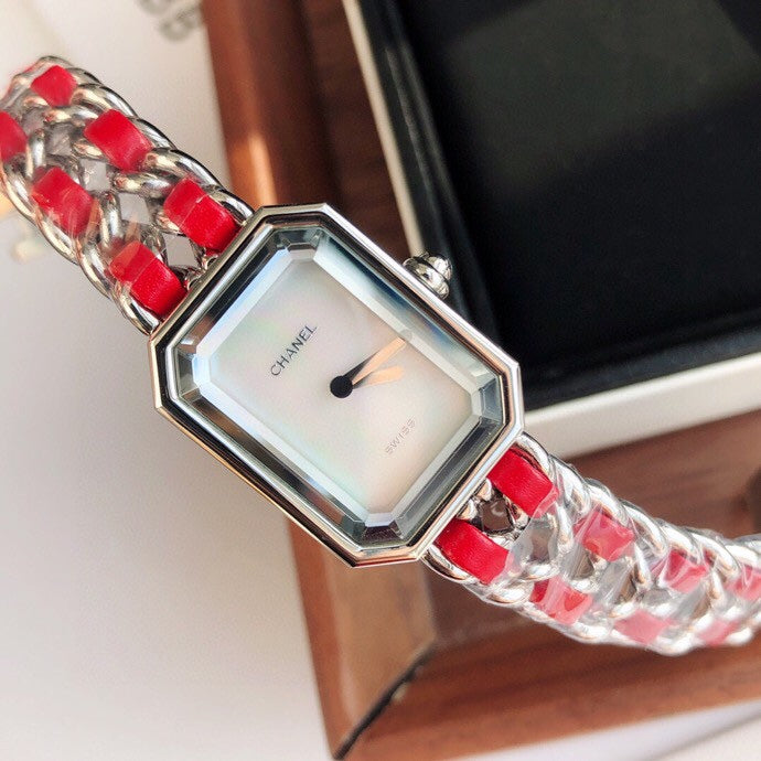 CHANEL PREMIERE ROCK SILVER CASE RED LEATHER
