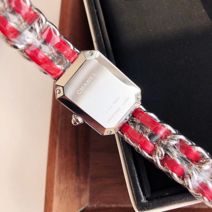 CHANEL PREMIERE ROCK SILVER CASE RED LEATHER