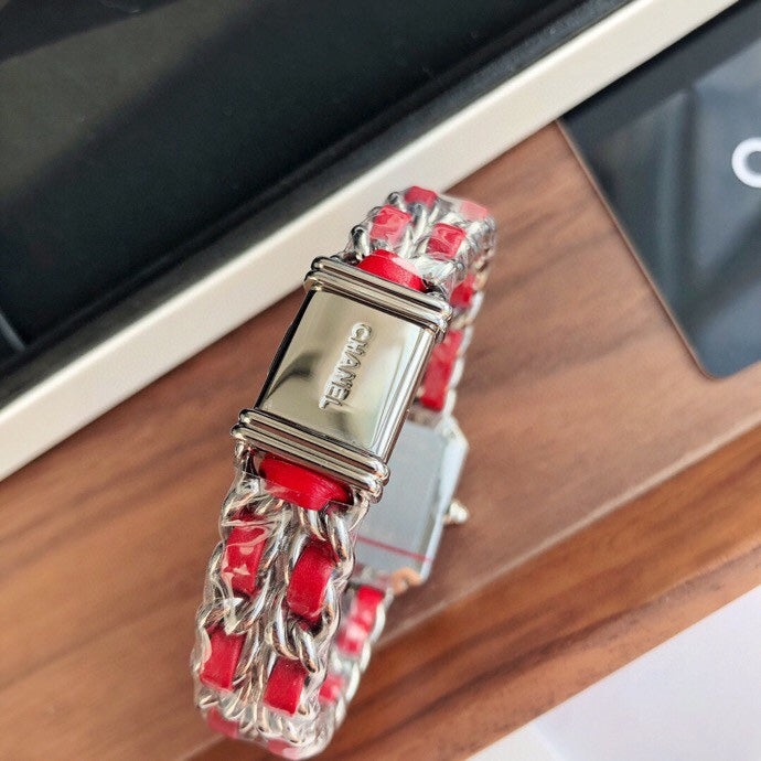 CHANEL PREMIERE ROCK SILVER CASE RED LEATHER