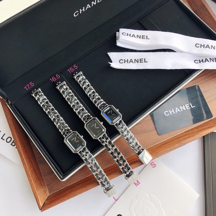 CHANEL PREMIERE ROCK SILVER CASE BLACK LEATHER