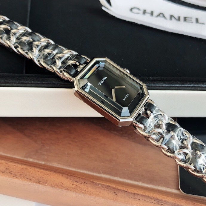 CHANEL PREMIERE ROCK SILVER CASE BLACK LEATHER