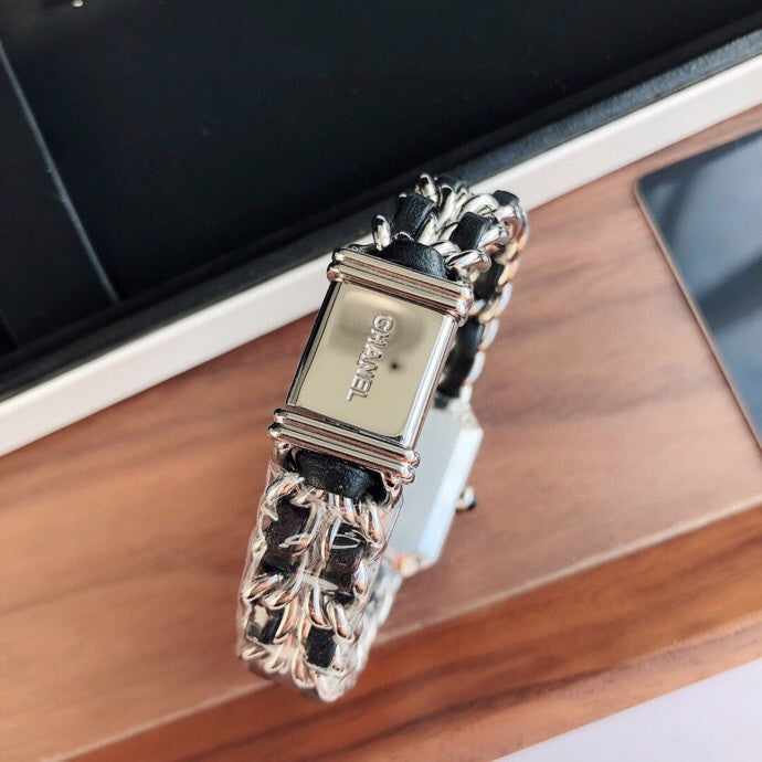 CHANEL PREMIERE ROCK SILVER CASE BLACK LEATHER
