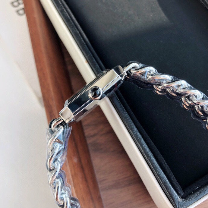 CHANEL PREMIERE ROCK SILVER CASE BLACK LEATHER