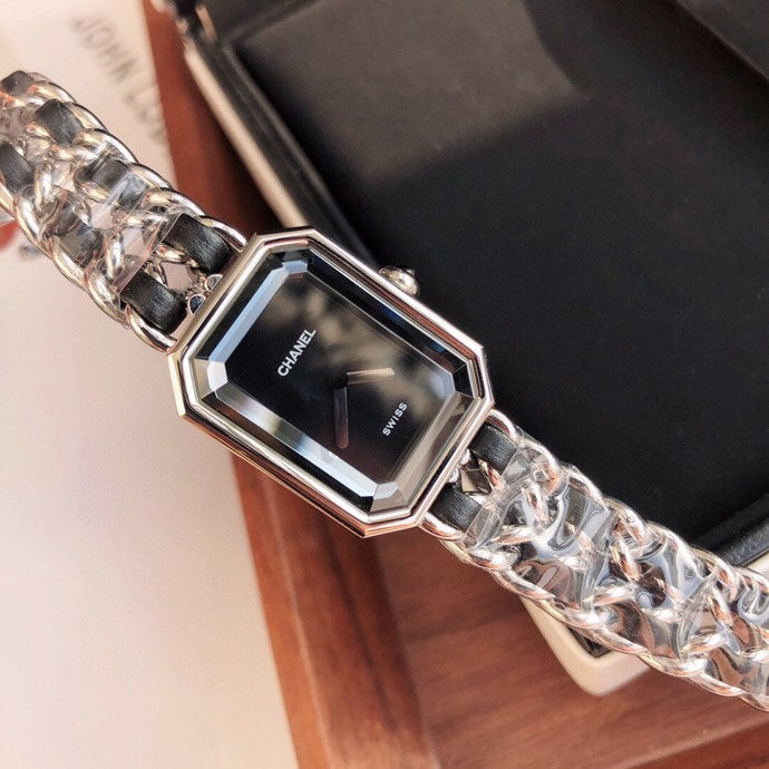 CHANEL PREMIERE ROCK SILVER CASE BLACK LEATHER