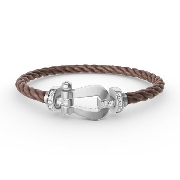 FRED FORCE LARGE HORSESHOE HALF DIAMOND BRACELET SILVER
