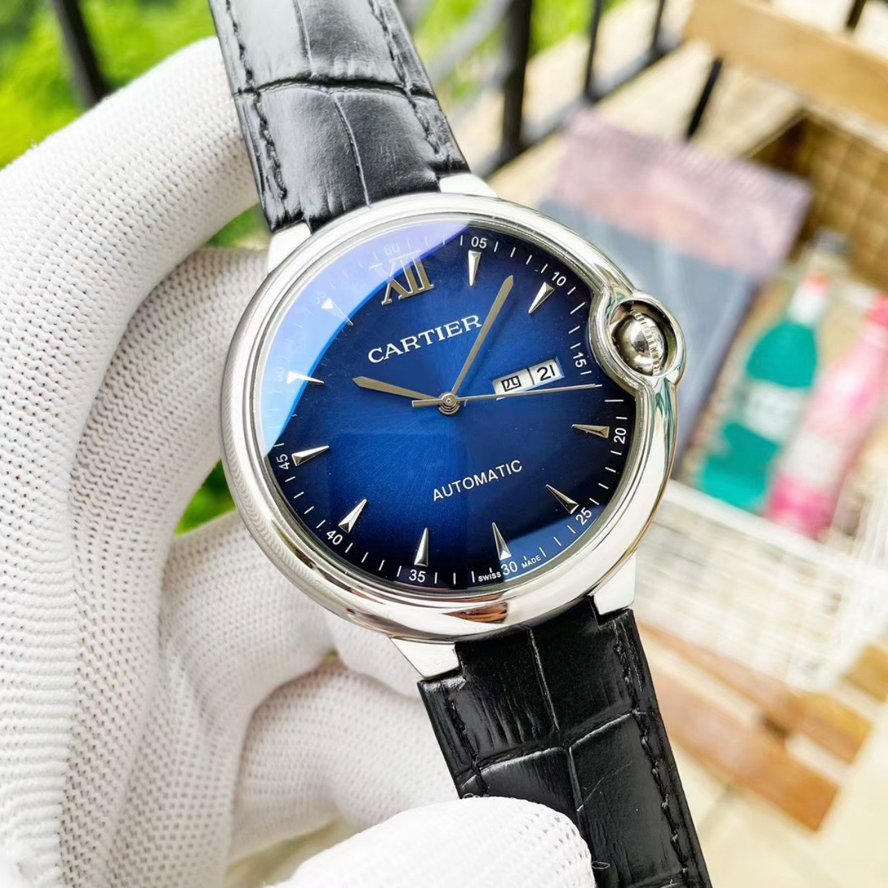 CARTIER BALLON BLEU DAY-DATE 44 LEATHER STRAP