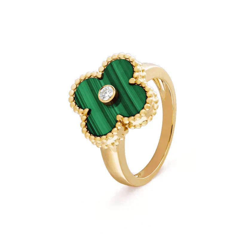 VCA CLOVER MALACHITE RING GOLD DIAMOND