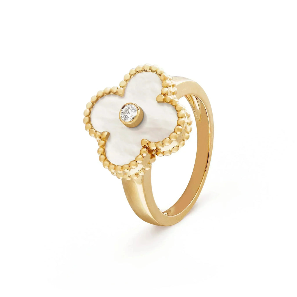 VCA CLOVER PINK MOP RING GOLD DIAMOND