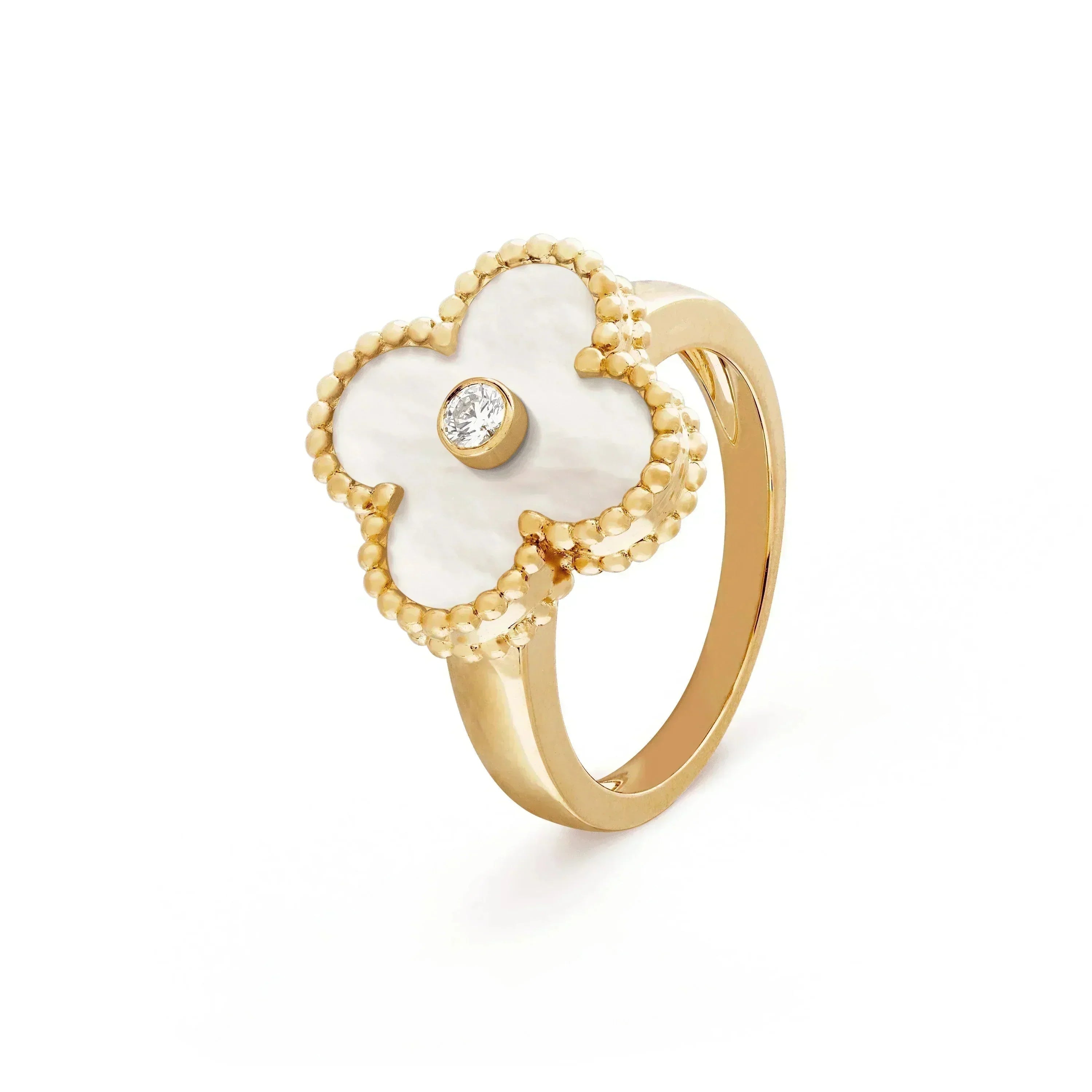 VCA CLOVER PINK MOP RING GOLD DIAMOND